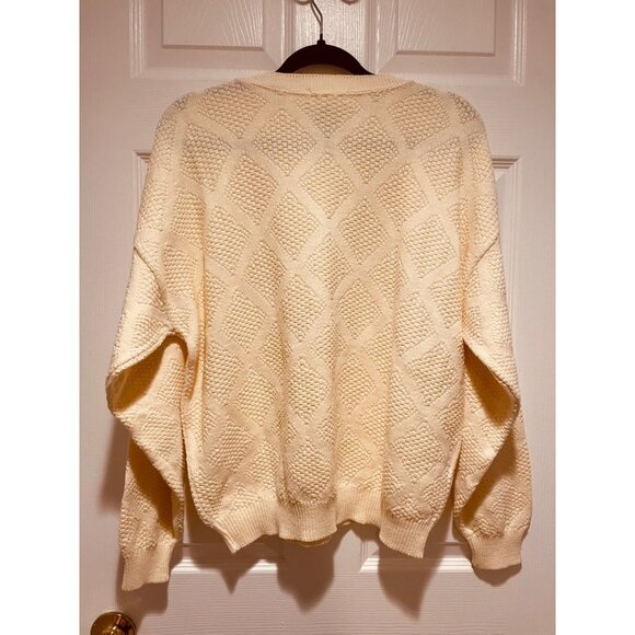 Vintage Talbots Cream Cable Knit Diamond Pattern Crew Neck Sweater Size L - Picture 3 of 3